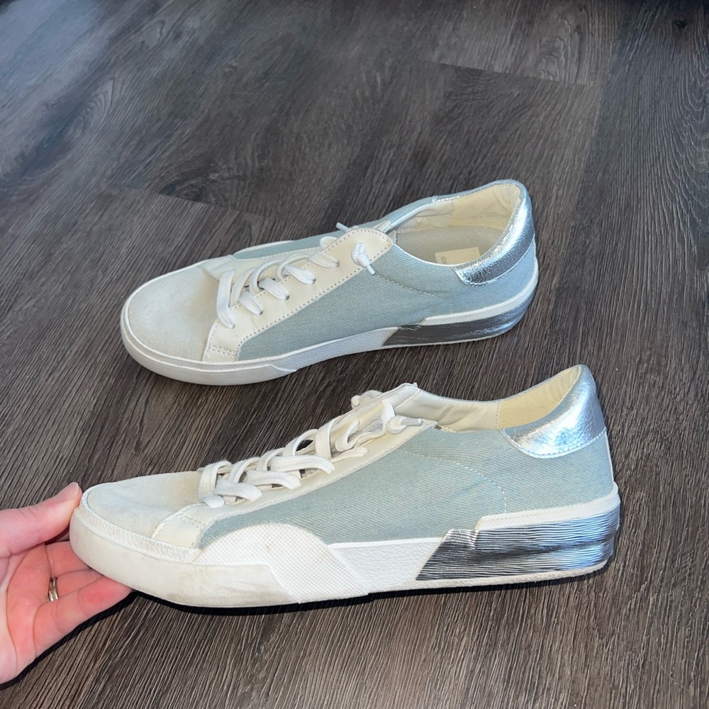 Dolce Vita Metallic Silver and Cream Sneakers